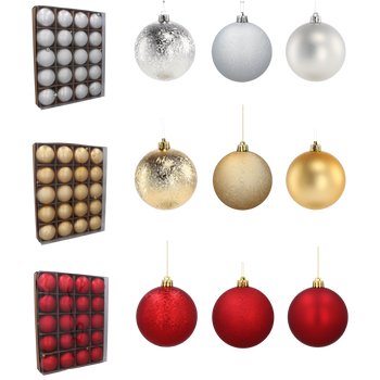 SET OF 20 BAUBLES 8 CM RED/GOLD/SILVER