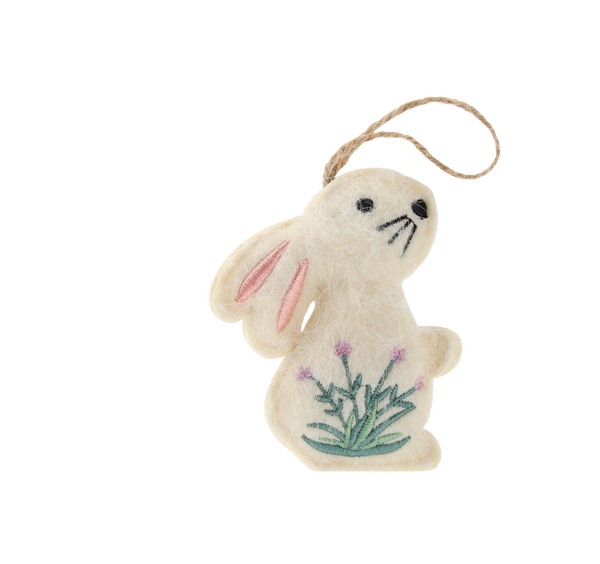EASTER DECORATION - HANGING 6,5 x 9 CM BUNNY WITH FLOWERS MIX 4 DESIGNS pack=12pcs