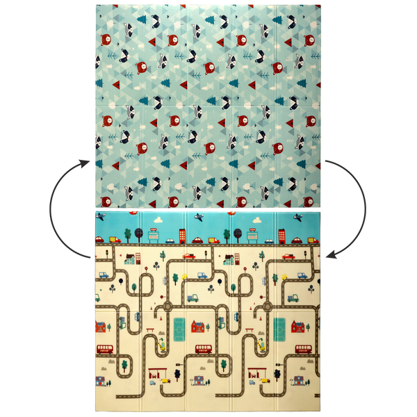 DVOJITÁ VZDĚLÁVACÍ MATA 180x200x1 CM SKLADACÍ MODRÁ-AUTÍČKA + TAŠKA *4343