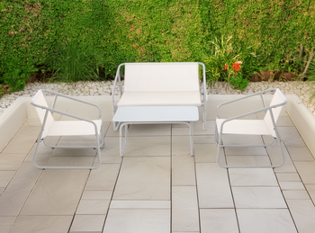 ZESTAW MEBLI OGRODOWYCH - SOFA, 2 KRZESŁA, STOLIK - BEŻOWY *3811