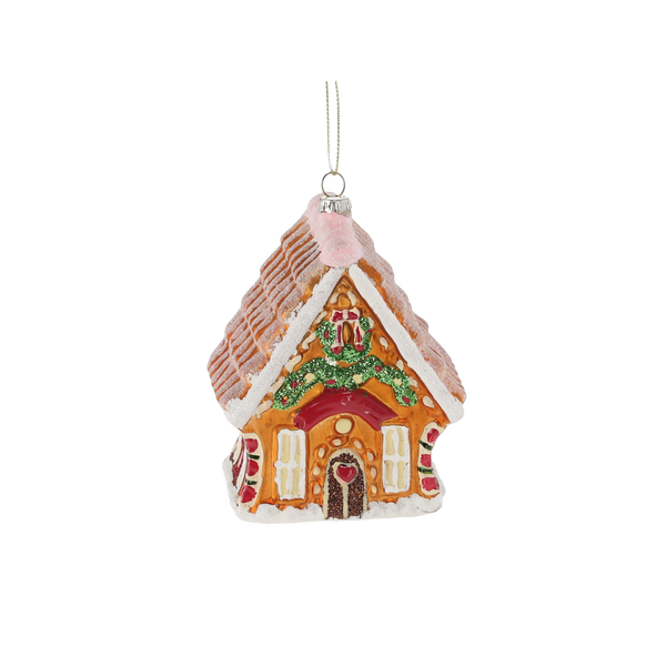 BOMBKA SZKLANA - CHATKA Z PIERNIKA 9 x 6,7 x 11,8 CM opak=6szt *2355