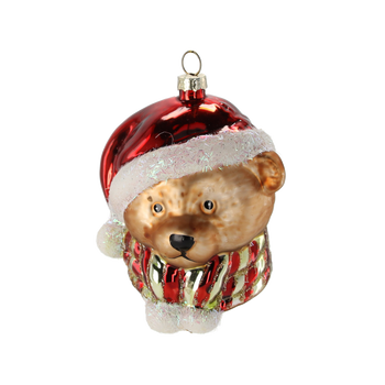 GLASS ORNAMENT - CHRISTMAS BEAR 7.4 X 6.9 X 9.5 CM