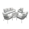 ZESTAW MEBLI OGRODOWYCH (2 SOFY + 2 FOTELE + STOLIK) SZARY + SZARE PODUSZKI