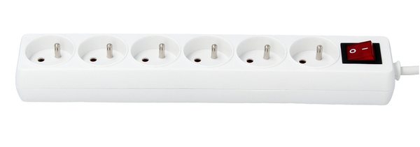 EXTENSION CORD POWER STRIP WITH SWITCH 6 SOCKETS 5 M WHITE