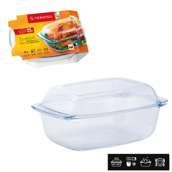HEAT-RESISTANT RECTANGULAR DISH 5.2L WITH LID