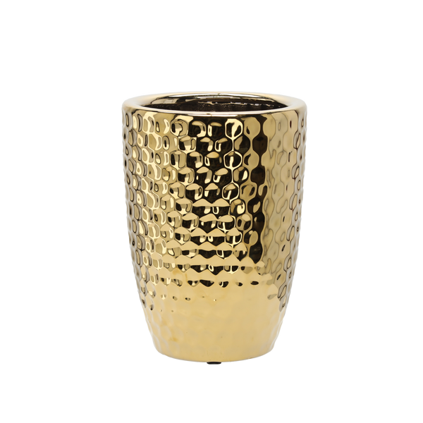 KERAMICKÝ OBAL NA KVĚTINÁČ 25,5 x 25,5 x 34,5 CM ZLATÝ PLÁST MIHLA *3499