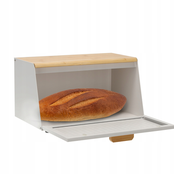 CHLEBAK HIBISCO - EMALIOWANY Z POKRYWĄ BAMBUSOWĄ 35,5 x 17 x 19,5 CM BIAŁY