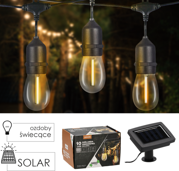 GIRLANDA SOLARNA OGRODOWA DŁ. 2 + 4 M ARIANE 10 LED CIEPŁY BIAŁY *3675