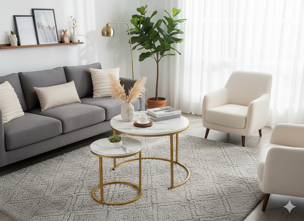 NESTING TABLE SET OF TWO MARBLE