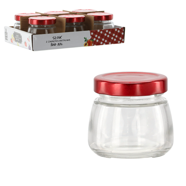 SKLENICE 100 ML S ČERVENÝM METALOVÝM UZÁVĚREM bal=6 ks *2394