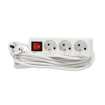 EXTENSION CORD POWER STRIP WITH SWITCH 3 SOCKETS 5M WHITE
