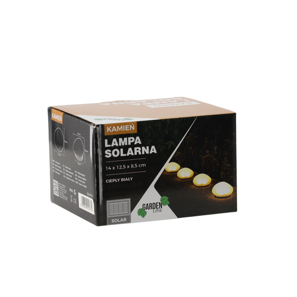 LAMPA SOLARNA 14 x 12,5 x 8,5 CM KAMIEŃ 4 LED CIEPŁY BIAŁY *4774