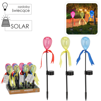 LAMPA SOLARNA FUNNY BALONIK 9 x 6 x 44 CM MIX KOLORÓW disp=12szt *6162