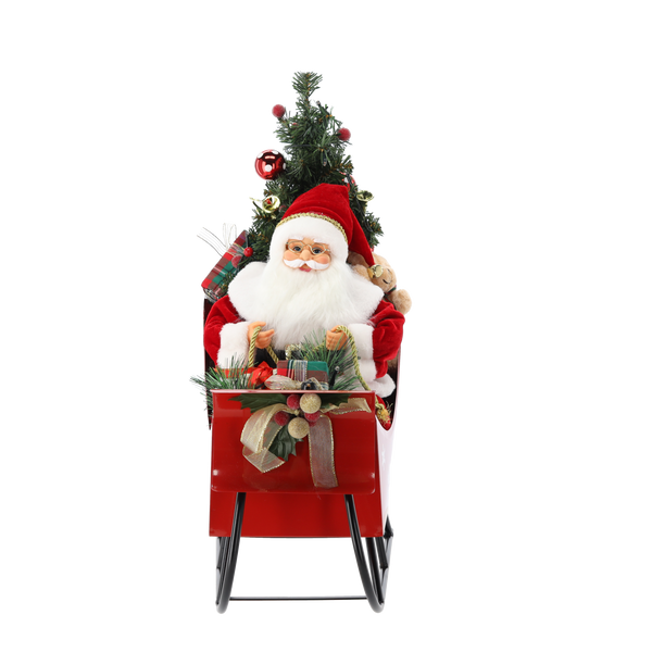 MIKOŁAJ W SANIACH Z CHOINKĄ – LED, MELODIA 60 CM *3450