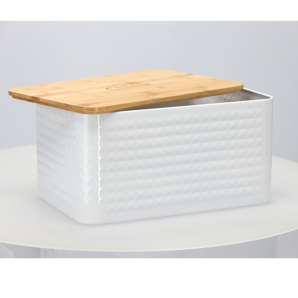 CHLEBAK SABIO - EMALIOWANY Z POKRYWĄ BAMBUSOWĄ 35 x 23 x 18,5 CM BIAŁY + 3 POJEMNIKI 11,5 X 11,5 X 12 CM *8848