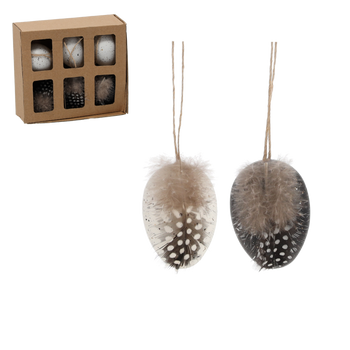 SET 6 OUĂ DE PAȘTE 14,5 x 13 x 3 CM CU PENDUL BIANCA-NEAGRĂ *8180