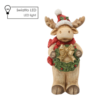 FIGURKA BOŻONAR. - RENIFER Z WIEŃCEM 26 X 22 X 55 CM LED *0899