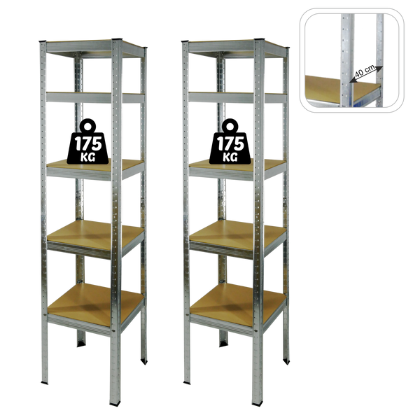 ZESTAW DWÓCH REGAŁÓW 5-POZIOMOWYCH 180 x 40 x 40 CM UDŹWIG PÓŁKI:175 KG*9405