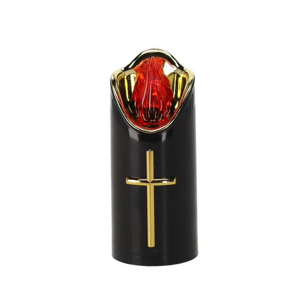 CANDELA LED RICO 12,5CM CU BATERII NEGRU+AUR FLACĂRA ROȘIE*7989