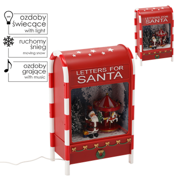 CHRISTMAS LETTER BOX 25 X 15 X 40 CM WITH LED MUSIC BOX - RED - WITH SANTA, CHRISTMAS TREES AND CAROUSEL