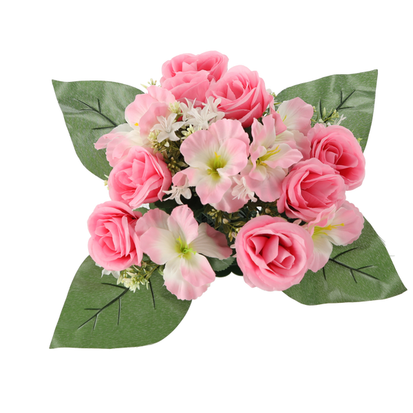 SZTUCZNA WIĄZANKA KWIATÓW RÓŻE I HIBISKUS 25 x 28 x 28 CM MIX KOLORÓW opak=12 szt *2942