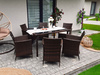 RATTAN FURNITURE SET (TABLE + 6 CHAIRS) BROWN + BEIGE PILLOWS