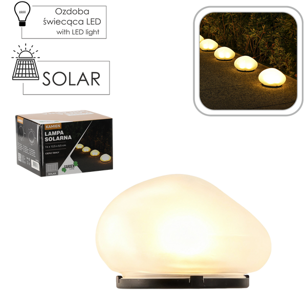 SOLÁRNÍ LAMPA 14 x 12,5 x 8,5 CM KAMEN 4 LED TEPLÉ BÍLÉ *4774