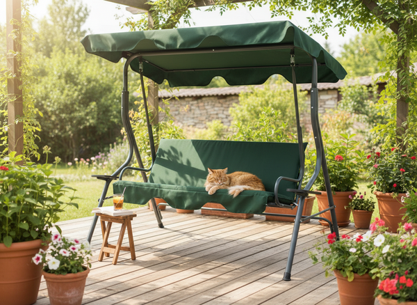 HUŚTAWKA OGRODOWA 170 x 110 x 153 CM CIEMNA ZIELEŃ BEZ POD. Z PODSTAWKAMI NA KUBEK