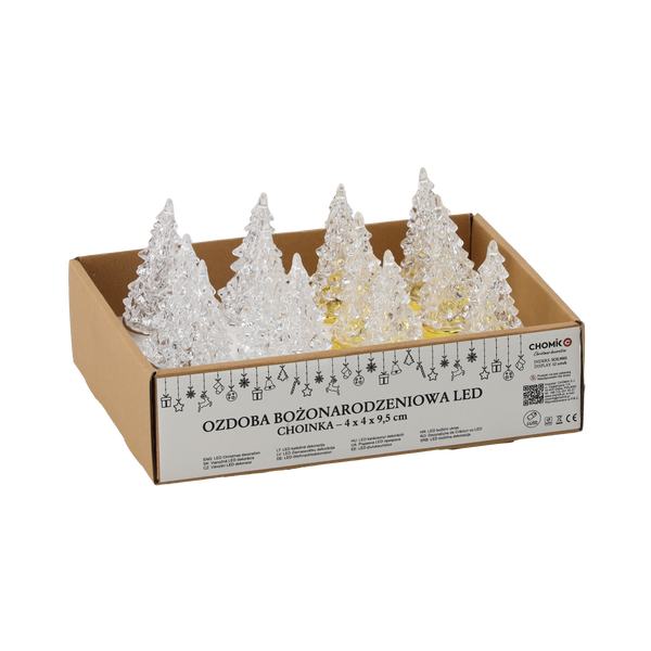 OZDOBA BOŻONAR. - CHOINKA LED PLASTIKOWA 4 X 9,5 CM ZŁOTA/SREBRNA disp=12szt *9001