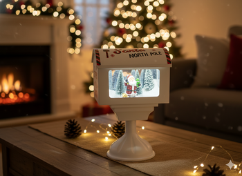 CUTIE POȘTALĂ DE SĂRBĂTOARE 27 x 20 x 41 CM CU LED - ALBĂ - CU MOȘ CRĂCIUN *3542