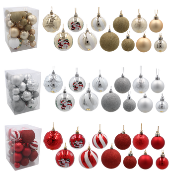 SET OF 24 CHRISTMAS BAUBLES RED, SILVER, GOLD