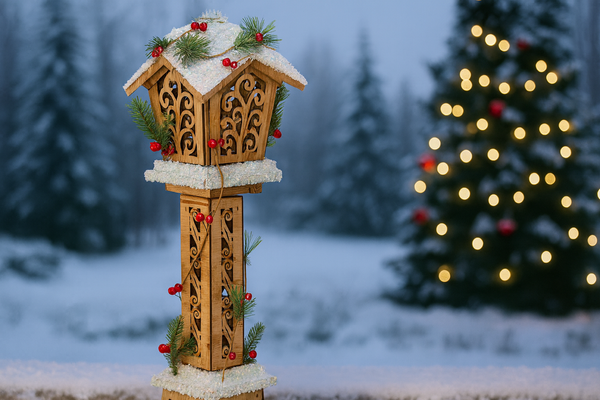 CHRISTMAS WOODEN BROWN LED LANTERN 16 x 16 x 85 CM