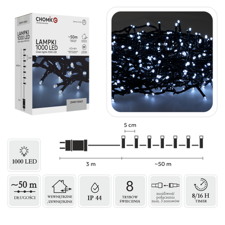 LED OSVETLENIE 1000L STUDENÁ BIELA DĹŽKA 3 + 50 M VNÚT/OVN *9638