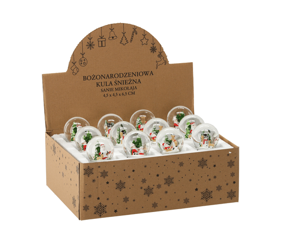 CHRISTMAS SNOWBALL - SANTA'S SLEIGH 4.5 x 4.5 x 6.5 CM WHITE MIX PATTERNS disp=12pcs *5720