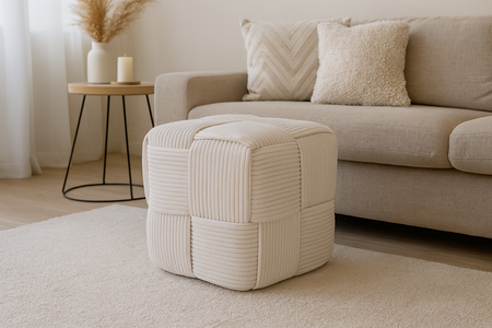 WOVEN CUBE POUF 40 X 40 X 40 CM WHITE