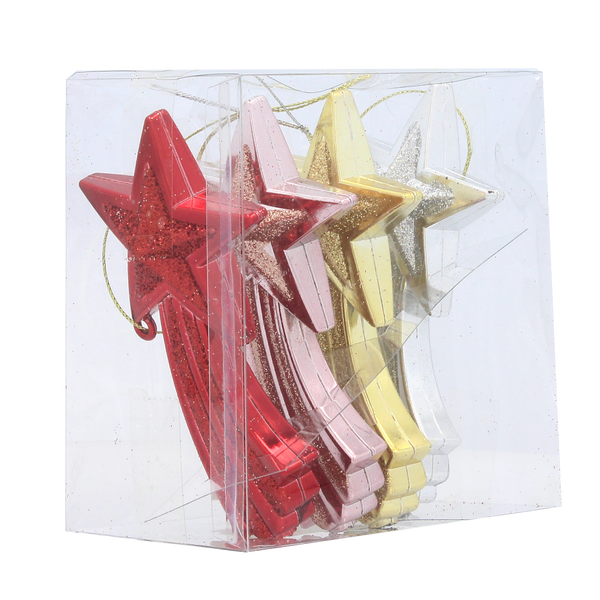 SET 4 DECORAȚIUNI PENTRU BRAD - STEA 11 CM MIX DE CULORI *2532