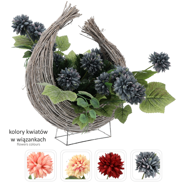 VENEC CH-27 (ŠÍRKA 55 CM, VÝŠKA 51 CM) POLKRUHOVÝ KOŠ CHRYSANTÉM MIX FARBA