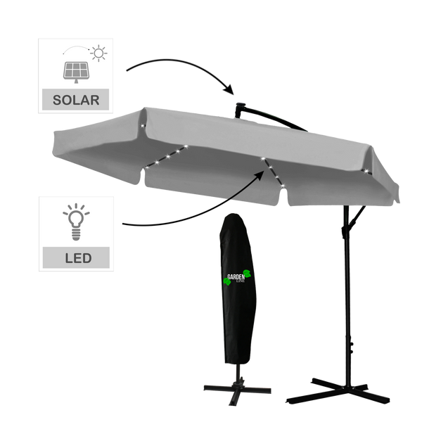 PARASOL OGRODOWY 3 M SZARY "BANANA" Z POKROWCEM Z LED