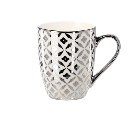 KÁVOVÝ HRNEK PORCELÁNOVÝ STŘÍBRNO-BÍLÝ 340ML MIX VZORŮ balení=12 ks *6219