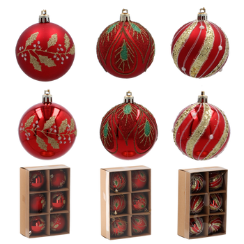 SET OF 6 CHRISTMAS BAUBLES RED 7 CM