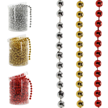 GARLAND 5 M BEADS 6 MM RED/GOLD/SILVER
