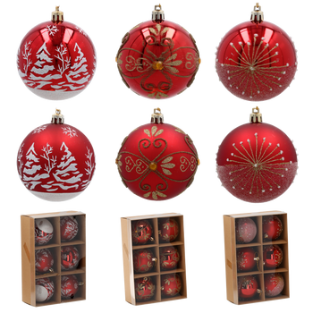 SET OF 6 CHRISTMAS BAUBLES RED 8 CM