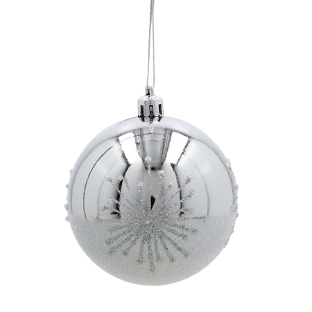 SET OF 6 CHRISTMAS BAUBLES SILVER 8 CM