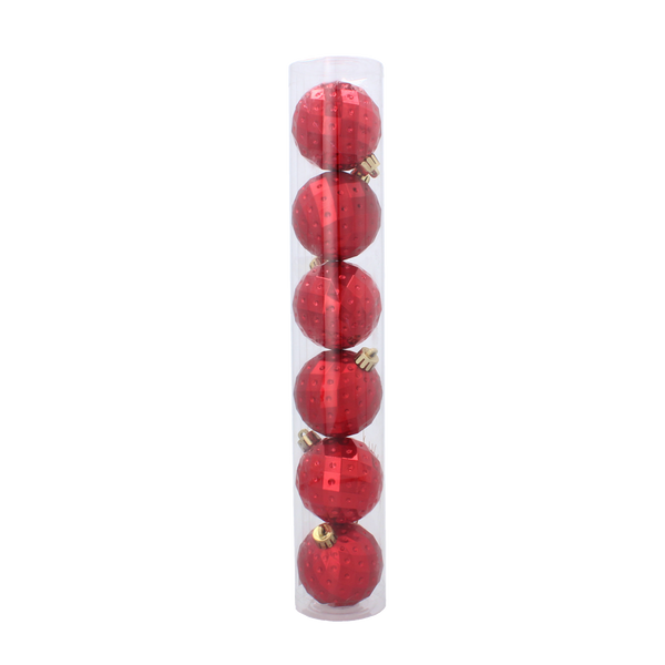 SET OF 6 BAUBLES 6 CM RED/GOLD/SILVER (TUBE)