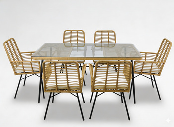 SET DE MOBILIER PENTRU GRĂDINĂ (MASĂ, 6 FOTOLII) - MARO, PERNE - BEJ *7466