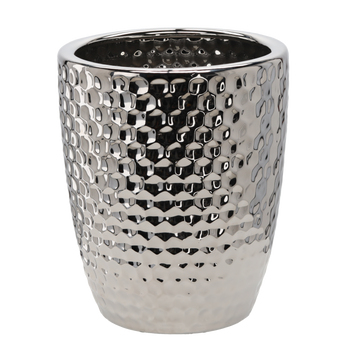 OSŁONKA CERAMICZNA NA DONICZKĘ 31,5 x 31,5 x 38,5 CM SREBRNA PLASTER MIODU *0251