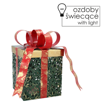 OZDOBA BOŻONAR. - METALOWY KWADRATOWY PREZENT Z KOKARDĄ LED 15 x 12 x 20 CM *5241