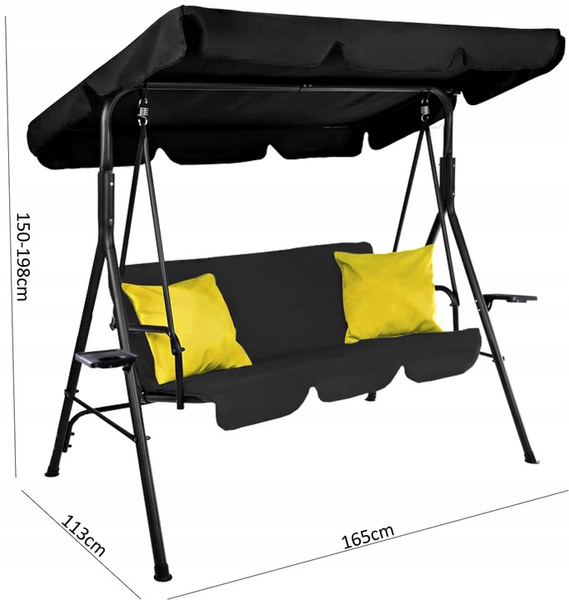 SWING GARDEN A-TYPE 170 X 110 X 153 CM BLACK WITH YELLOW PILLOWS AND CUP HOLDERS
