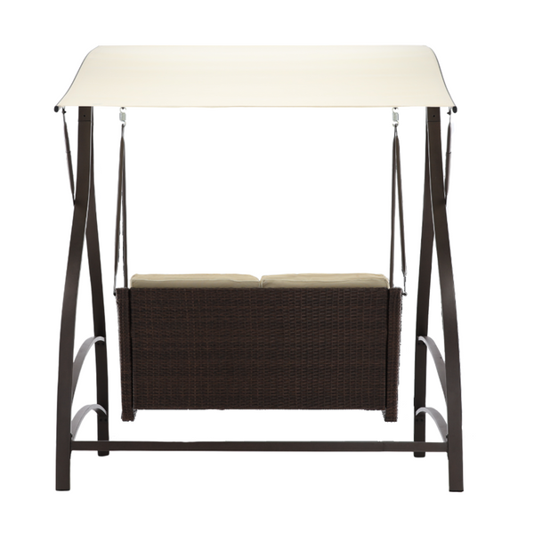 HUŚTAWKA OGRODOWA Z TECHNORATTANU 166 x 130 x 170 CM BRĄZOWA PREMIUM *3132