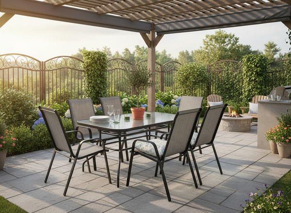 ZESTAW MEBLI OGRODOWYCH - STÓŁ 150 x 90 x 70 cm + 6 KRZESEŁ 54 x 72 x 96 cm